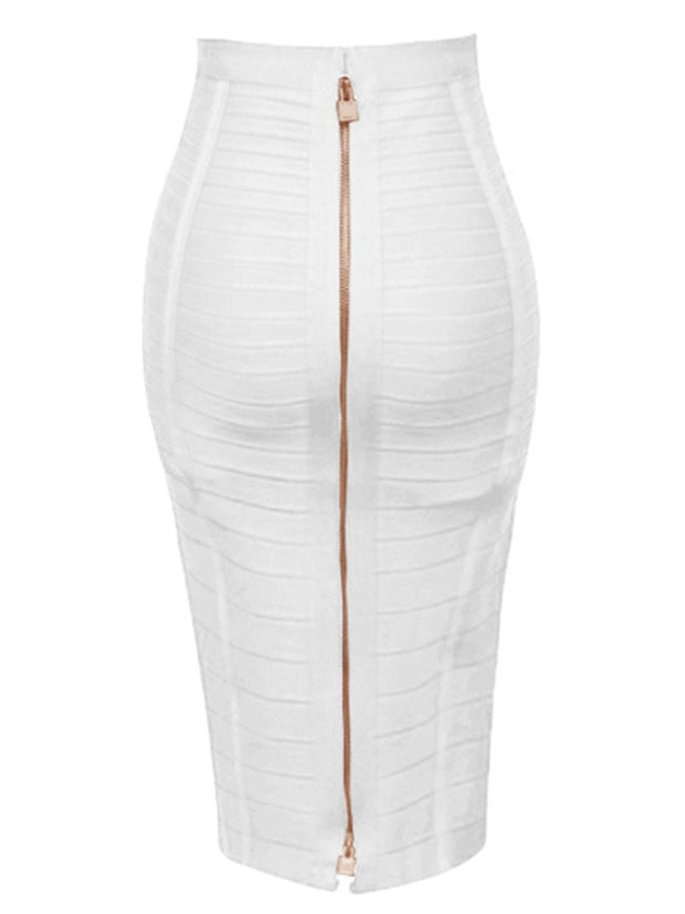 Women Bandage Pencil Skirt with Zip Pencil High Waist and Knee Length Women Elastic Bodycon Skirt 16 colors skirts DailyAlertDeals H888-White XS 