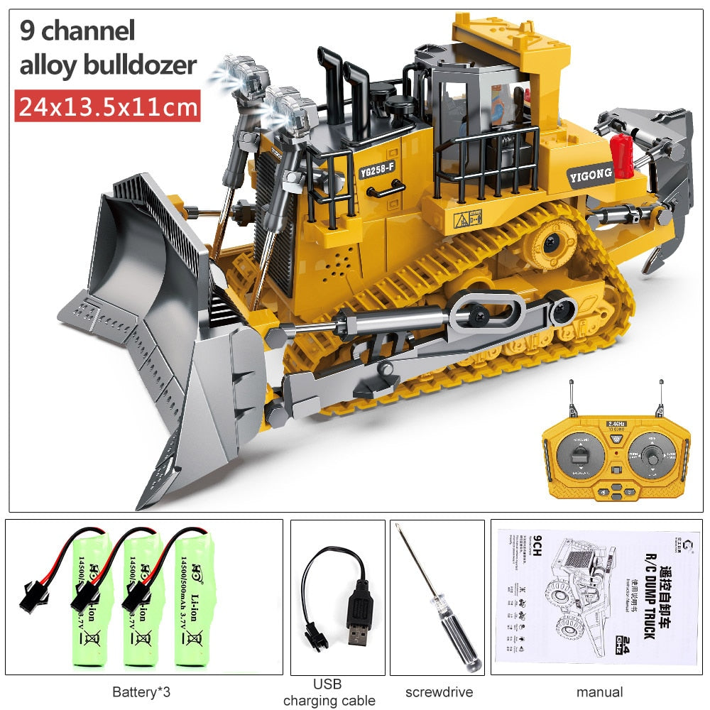 2.4G High Tech 11 Channels RC Excavator Dump Trucks Bulldozer Alloy Plastic Engineering Vehicle Electronic Toys For Boy Gifts RC Excavator Dump Trucks Bulldozer toy for children DailyAlertDeals BC1045 Orange 3B China 