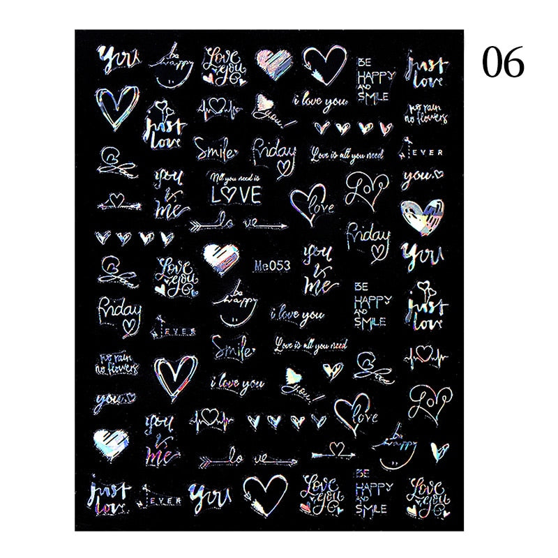 The New Heart Love Design Gold Sliver 3D Nail Art Sticker English Letter French Striping Lines Trasnfer Sliders Valentine Decor Nail Stickers DailyAlertDeals 6  