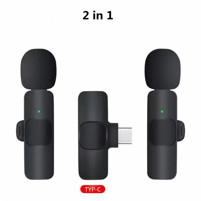 Wireless Lavalier Microphones & Systems Portable Audio Video Recording Mini Mic For iPhone Android Facebook Youtube Live Broadcast Gaming wiresless mircophone DailyAlertDeals TypeC 2 in 1  