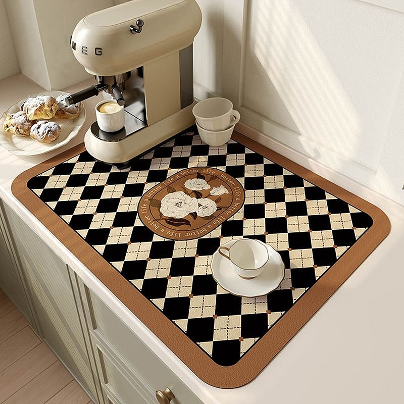 Kitchen Rubber Pad Dish Drying Mat Super Absorbent Drainer Mats Tableware Bottle Rugs Kitchen Dinnerware Placement Rubber pads DailyAlertDeals CA drying mat W20 x L30CM 