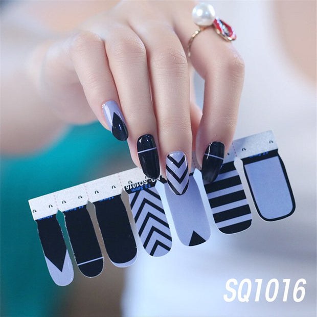 1sheet Korean Nail Polish Strips DIY Waterproof Nail Wraps Mixed Patterns Full Nail Patch Adhesive for Women Nail Art Stickers nail decal sticker DailyAlertDeals SQ1016  