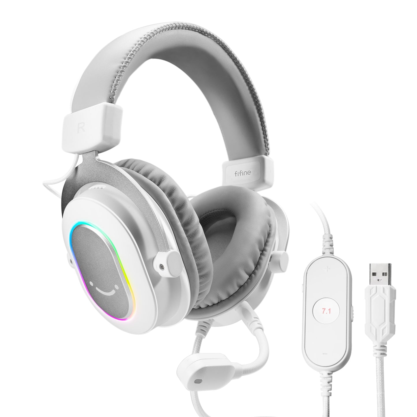 Dynamic RGB Gaming Headset with Mic Over-Ear Headphones 7.1 Surround Sound PC PS4 PS5 3 EQ Options Game Movie Music headphones DailyAlertDeals White USA 