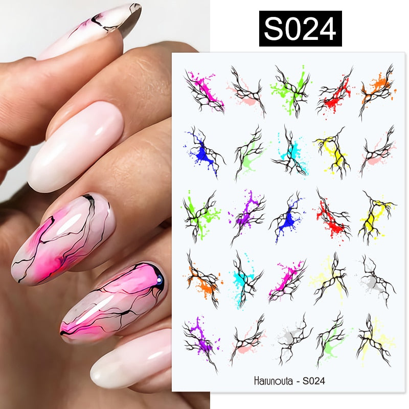Harunouta Blooming Ink Marble 3D Nail Sticker Decals Leaves Heart Transfer Nail Sliders Abstract Geometric Line Nail Water Decal nail decal stickers DailyAlertDeals S024  