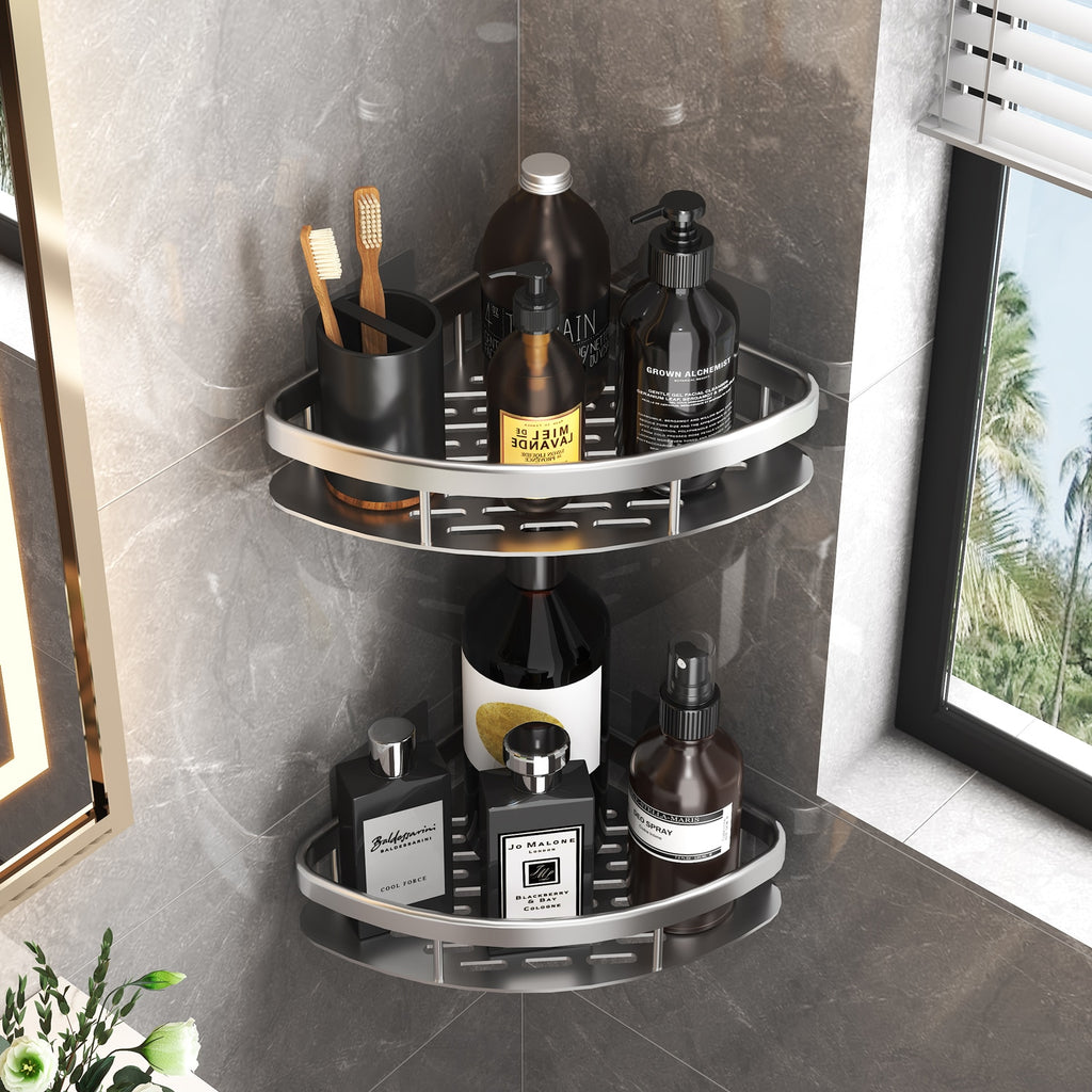 Bathroom Shelf Makeup Storage Organizer Aluminum Alloy Shampoo Rack Shower Shelf Bathroom Accessories No Drill Wall Shelf Corner Wall Shelves DailyAlertDeals   