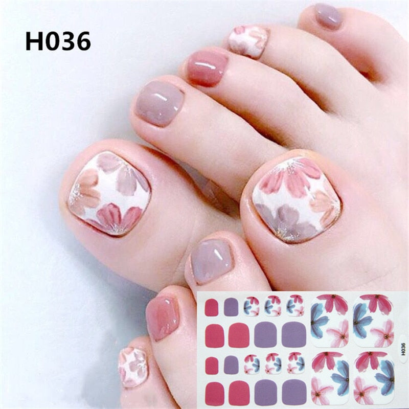 22tips Korea Toe Nail Sticker Wraps Adhesive Decals Toenail Polish Strips DIY Pedicure Foot Decals Manicure Women nail art DailyAlertDeals H036  