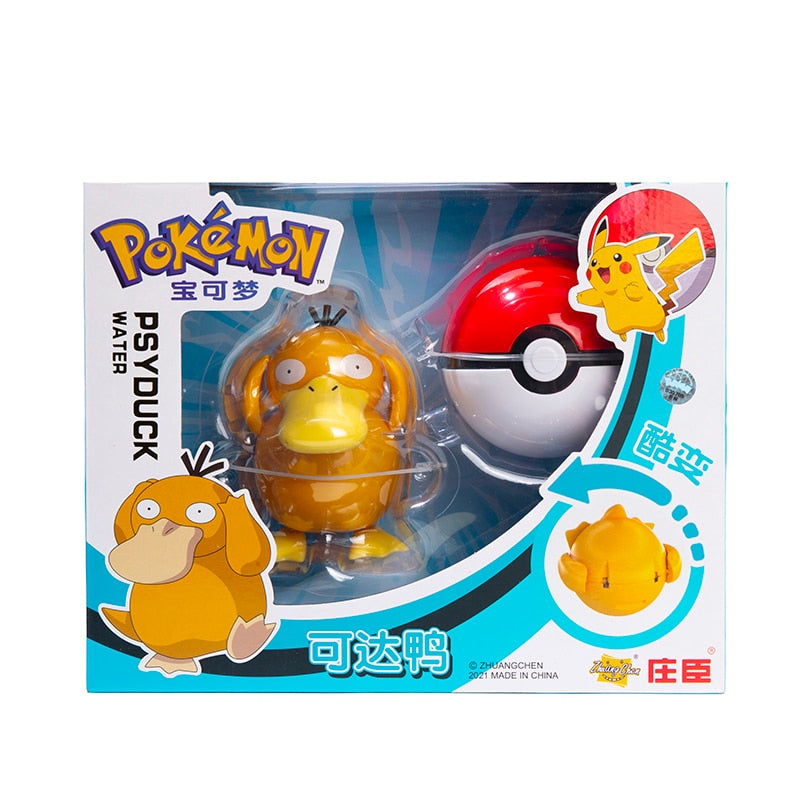 Pokemon Ball Figures  Pokeball Genuine Original Box or Without Box Deformation Toy Pikachu Charizard Pocket Monster Model Gift Pokemon Action Figures DailyAlertDeals Psyduck BOX 