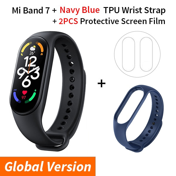 Xiaomi Mi Band 7 Smart Bracelet Fitness Tracker and Activity Monitor Smart Band 6 Color AMOLED Screen Bluetooth Waterproof Fitness Tracker and Activity Monitor Accessories DailyAlertDeals Add NavyBlue Strap USA 