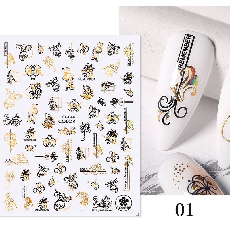 Harunouta 2022 NEW Gold Bronzing Slider Nail Art 3D Decals Decoration Flower Leaves Nail Art Sticker DIY Manicure Transfer Decal Nail Stickers DailyAlertDeals