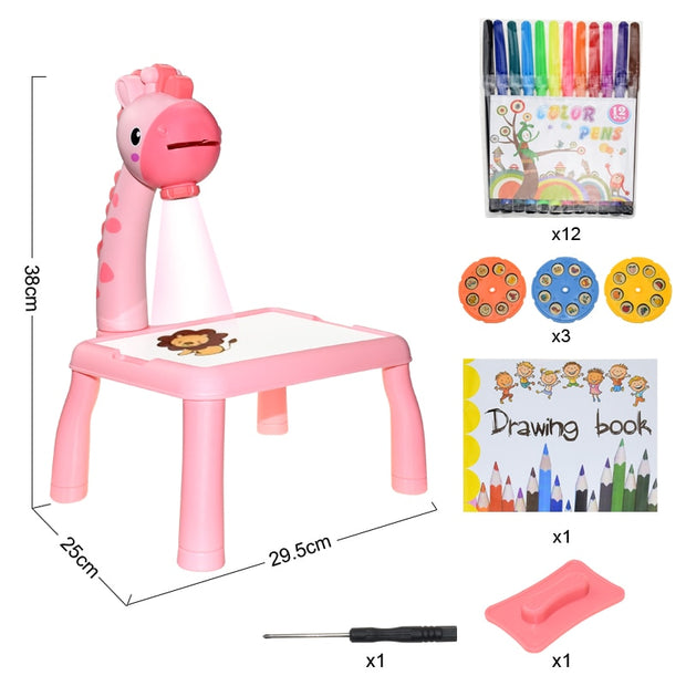 Kids Led Projector Drawing Table Toy Set Art Painting Board Table Light Toy Educational Learning Paint Tools Toys for Children Kids Led Projector Drawing Table DailyAlertDeals China B Pink with box 