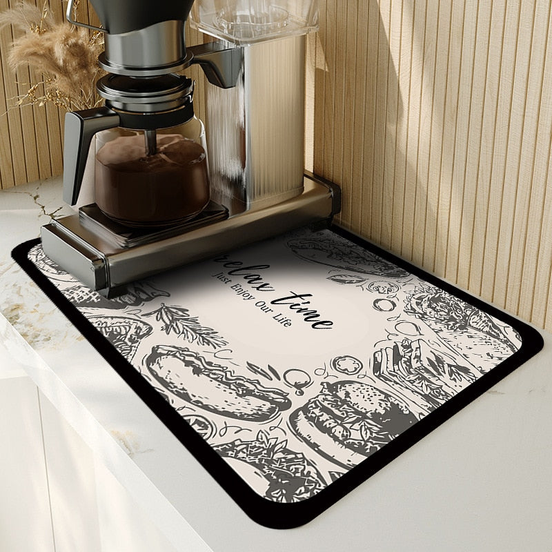 Kitchen Rubber Pad Dish Drying Mat Super Absorbent Drainer Mats Tableware Bottle Rugs Kitchen Dinnerware Placement Rubber pads DailyAlertDeals BC drying mat W20 x L30CM 