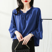 Elegant Fashion V-neck Loose Butterfly Sleeve Blouses Female Solid Color Chiffon Thin Shirts 6XL Oversize Women Clothing 2022 0 DailyAlertDeals Blue L 