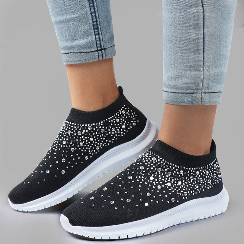 Rimocy Crystal Breathable Mesh Sneaker Shoes for Women Comfortable Soft Bottom Flats Plus Size 43 Non Slip Casual Shoes Woman 0 DailyAlertDeals Black 35 