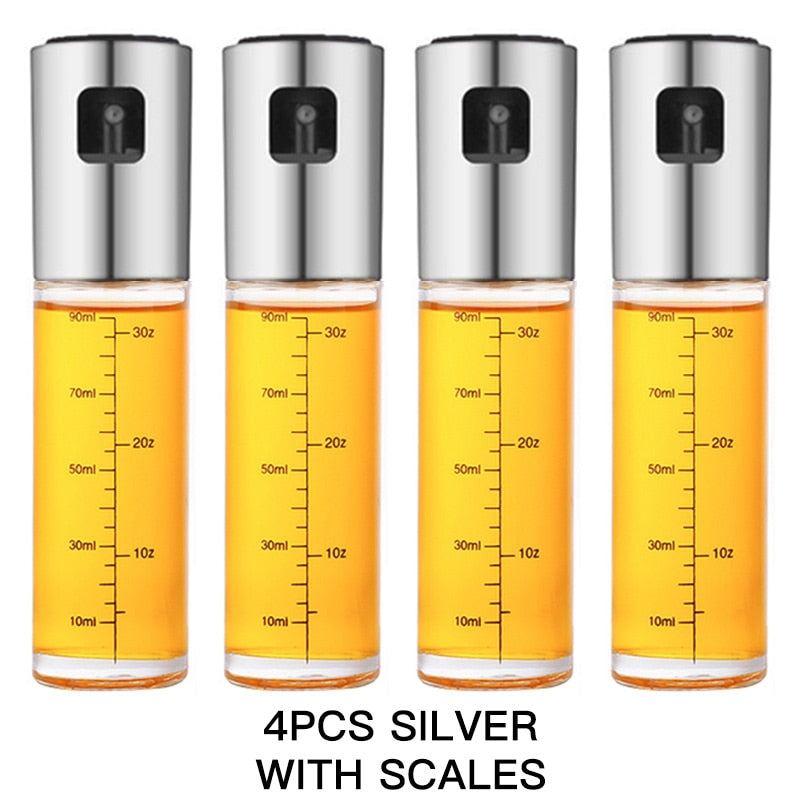 Kitchen Push Type Spray Olive Oil Sprayer Bottle Pump Oil Pot Leak-proof Grill BBQ Sprayer Oil Dispenser BBQ Gravy Boats Tools Kitchen Tools & Utensils DailyAlertDeals 4PCS-Silver Scale  