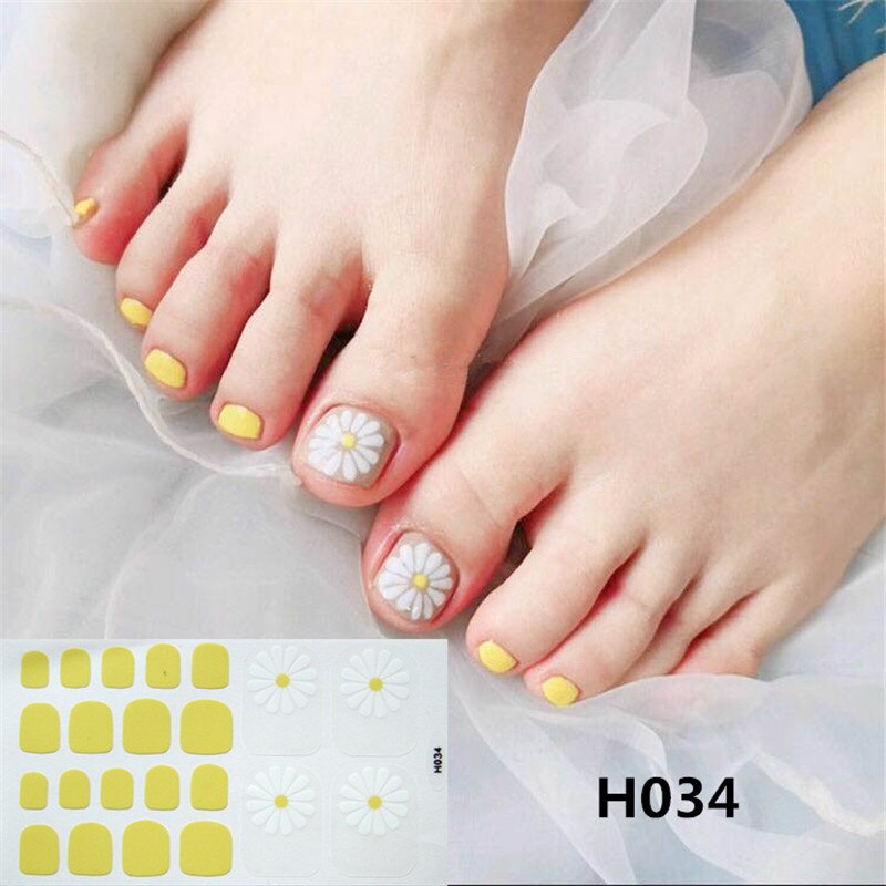 22tips Korea Toe Nail Sticker Wraps Adhesive Decals Toenail Polish Strips DIY Pedicure Foot Decals Manicure Women nail art DailyAlertDeals H034  