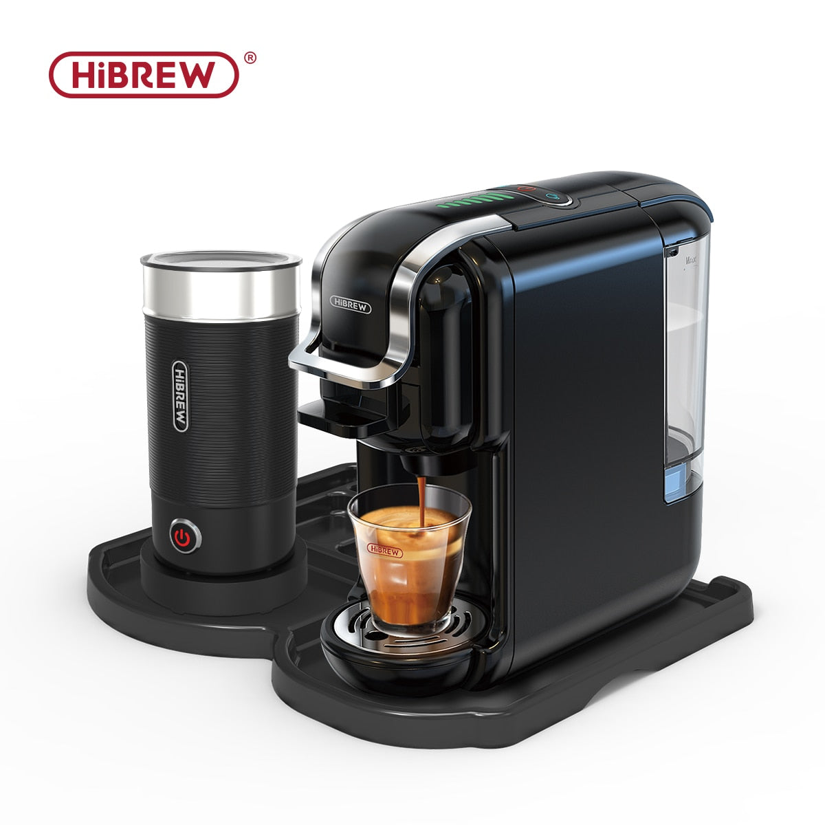 HiBREW Multiple Capsule Coffee Machine, Hot/Cold Dolce Gusto Milk Nespresso Capsule ESE Pod Ground Coffee Cafeteria 19Bar 5 in 1 Brew Multiple Capsule Coffee Machine DailyAlertDeals H2B M1A Tray BK China US