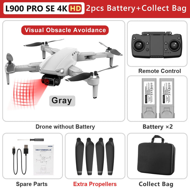 L900 PRO SE 4K HD Dual Camera Drone Visual Obstacle Avoidance Brushless Motor GPS 5G WIFI RC Dron Professional FPV Quadcopter Camera Drone DailyAlertDeals Gray 4K HD-2B-Bag China 