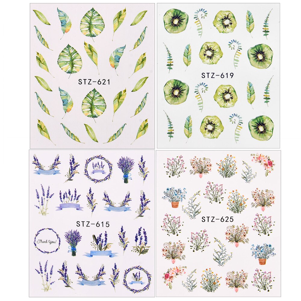 1/4 Pcs Simple Green Theme Nail Water Decal Stickers Summer DIY Slider For Manicuring Watercolor Flower Leaf Nail Art Watermark 0 DailyAlertDeals 4Pcs TA584-593  