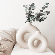 Nordic Vase Circular Hollow Ceramic Donuts Flower Pot Home Living Room Decoration Accessories Interior Office Desktop Decor Gift Vases DailyAlertDeals   