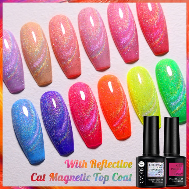 UR SUGAR Holographic Gel Reflective Cat Magnetic Nail Gel Polish Soak Off Laser Gel Glitter Varnish Manicure Nail Art Design Magnetic Nail Gel Polish DailyAlertDeals   