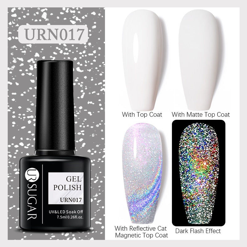 UR SUGAR Holographic Gel Reflective Cat Magnetic Nail Gel Polish Soak Off Laser Gel Glitter Varnish Manicure Nail Art Design Magnetic Nail Gel Polish DailyAlertDeals URN017  