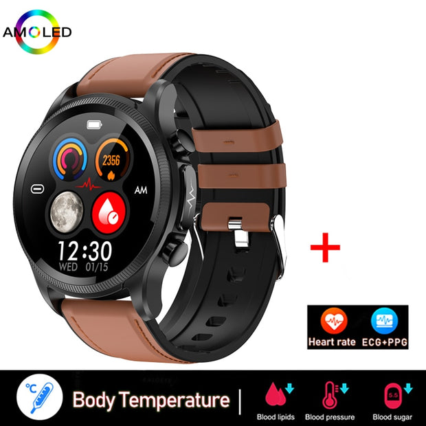 New ECG+PPG Smart Watch Men and Women with Health Fitness Tracker monitoring Sport Smartwatch ECG+PPG Smart Watch DailyAlertDeals Brown belt  