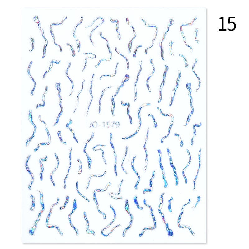 1PC Silver Gold Lines Stripe 3D Nail Sticker Geometric Waved Star Heart Self Adhesive Slider Papers Nail Art Transfer Stickers 0 DailyAlertDeals 1579 Laser Silver  