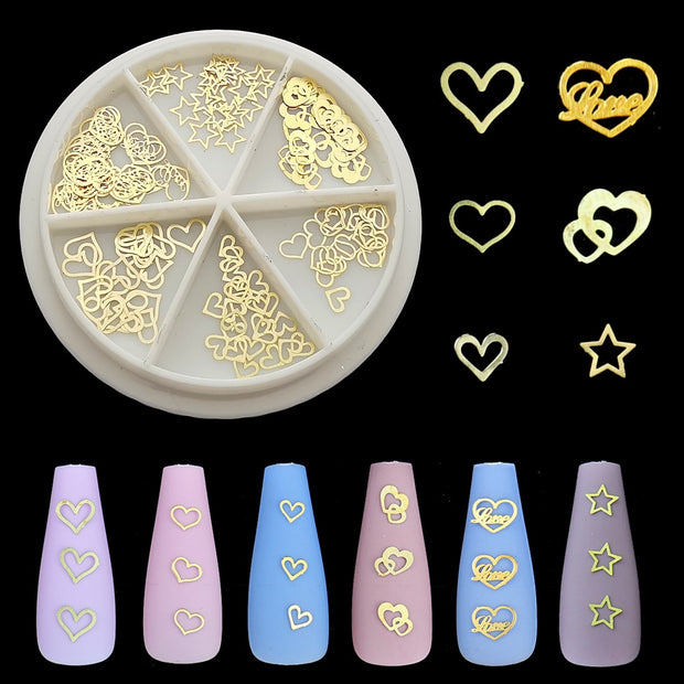 100Pcs/Lot Gold Metal Nail Decals Ultra-thin Flakes Nail Bling Rhinestone Cute 3D Nail Art Decorations Charm Nail Art Rivets 0 DailyAlertDeals 816-03  