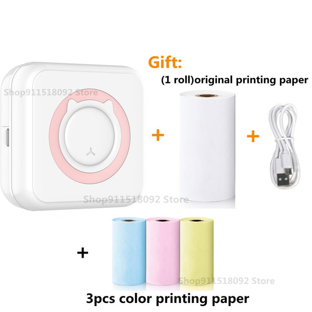 Cat Shape Mini Portable Label Printer Thermal Printing Wireless Impresoras Paper Photo Inkless Printers Sticker Android IOS 57mm Mini printer DailyAlertDeals B-Pink and 3 color China 