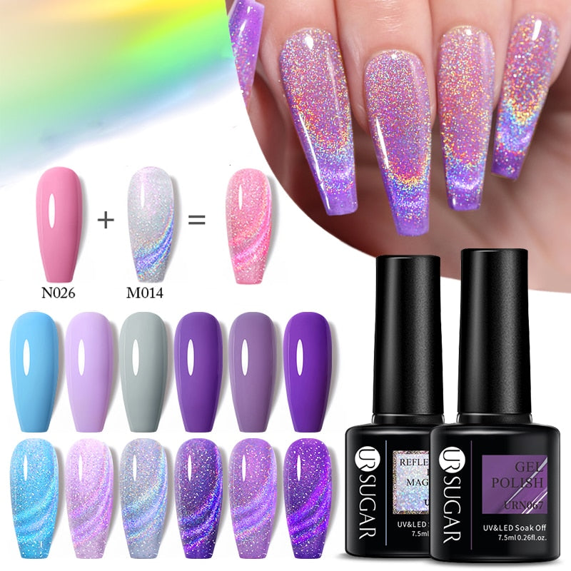 UR SUGAR Holographic Gel Reflective Cat Magnetic Nail Gel Polish Soak Off Laser Gel Glitter Varnish Manicure Nail Art Design Magnetic Nail Gel Polish DailyAlertDeals   