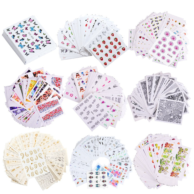 18-50Pcs/Set Mixed Design New Nail Art Sticker Set Black Lace Gold Silver Glitter Flower Water Decal Slider Wraps Decor Manicure Nail Sticker DailyAlertDeals   