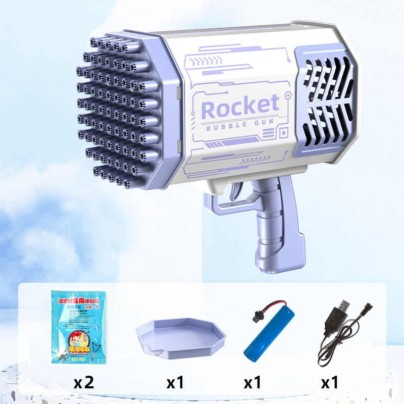 Rocket Boom Bubble Gun 69 Holes Soap Gatling Bubbles Blaster Machine Gun for Kids Toy Xmas Gift Bubble Gun Rocket DailyAlertDeals 69 hole Blue United States 