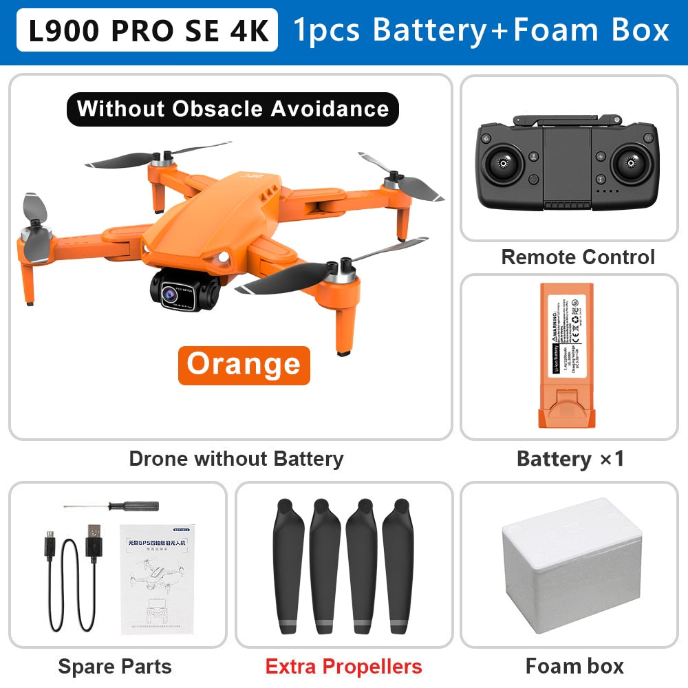 L900 PRO SE 4K HD Dual Camera Drone Visual Obstacle Avoidance Brushless Motor GPS 5G WIFI RC Dron Professional FPV Quadcopter Camera Drone DailyAlertDeals Orange 4K-1B-Foam China 