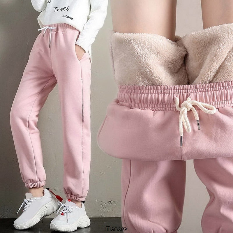 New Thick Fleece Guard Pants Women Casual Harlan Pants Versatile Straight Pants Trendy Ankle-Length Trousers Warm Sweatpants 0 DailyAlertDeals   