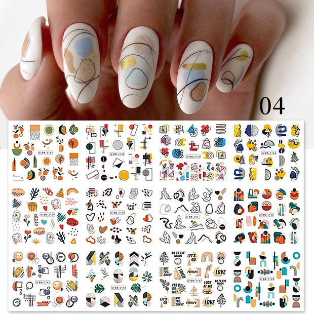12 Designs Nail Stickers Set Mixed Floral Geometric Nail Art Water Transfer Decals Sliders Flower Leaves Manicures Decoration 0 DailyAlertDeals A04  