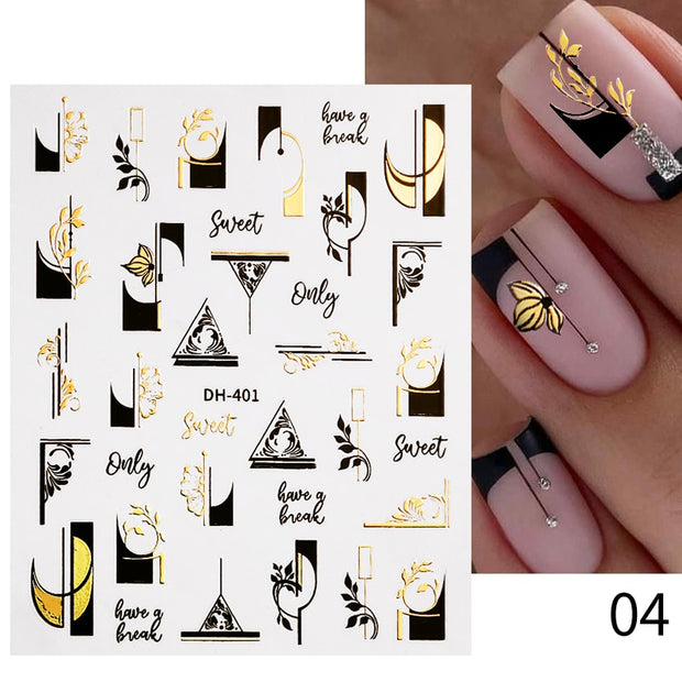 NEW Gold Nail Art 3D Decals Decoration Flower Leaves Nail Art Sticker DIY Manicure Transfer Decal Nail Stickers DailyAlertDeals DH-04  
