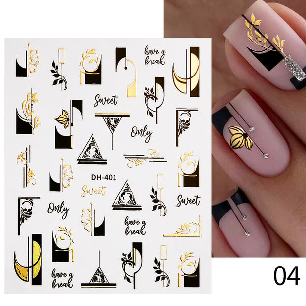 Harunouta 2022 NEW Gold Bronzing Slider Nail Art 3D Decals Decoration Flower Leaves Nail Art Sticker DIY Manicure Transfer Decal 0 DailyAlertDeals DH-04  