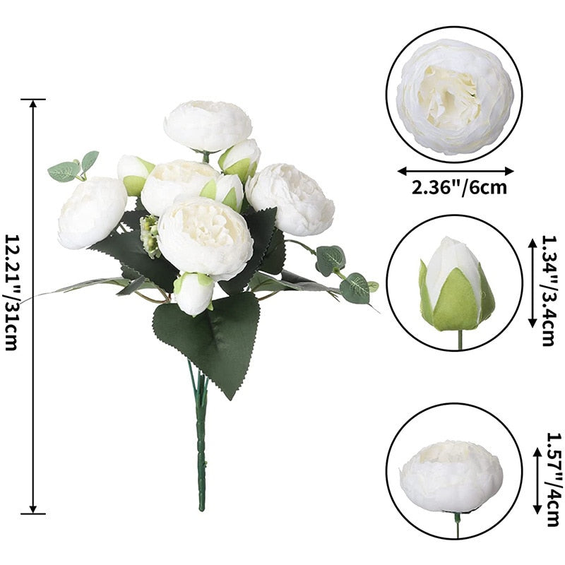 30cm Rose White Peony Artificial Flora Flowers Bouquet 5 Big Head and 4 Bud Cheap Fake Flowers for Home Wedding Decoration Indoor Artificial flora flowers DailyAlertDeals   