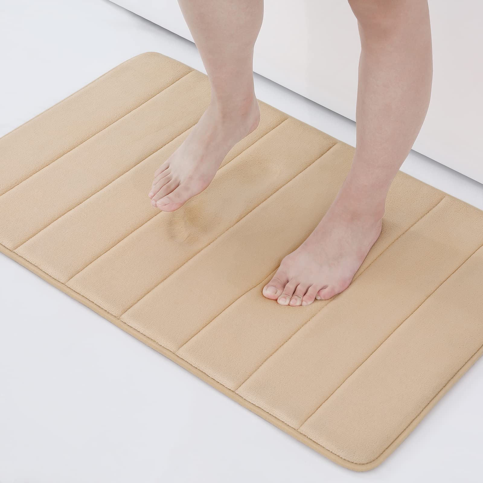 Memory Foam Bath Mat Anti-Slip Shower Carpet Soft Foot Pad Decoration Floor Protector Absorbent Quick Dry Bathroom Rug Mats & Rugs DailyAlertDeals 43x61cm(17x24inch) China beige 2