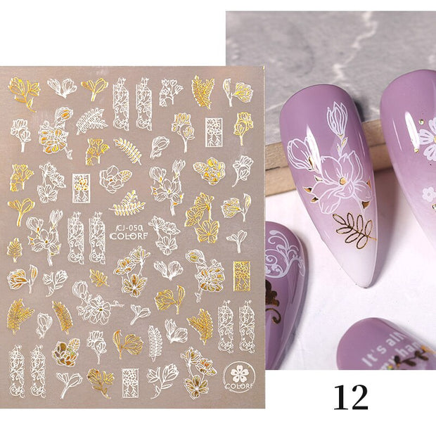 NEW Gold Nail Art 3D Decals Decoration Flower Leaves Nail Art Sticker DIY Manicure Transfer Decal Nail Stickers DailyAlertDeals CJ-12  
