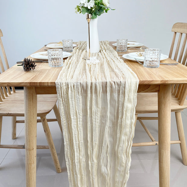 Wedding Gauze Table Runner Semi-Sheer Vintage Cheesecloth Table Setting Dining Party Christmas Banquets Arches Cake Decor Table Runners DailyAlertDeals 90X180cm cream 