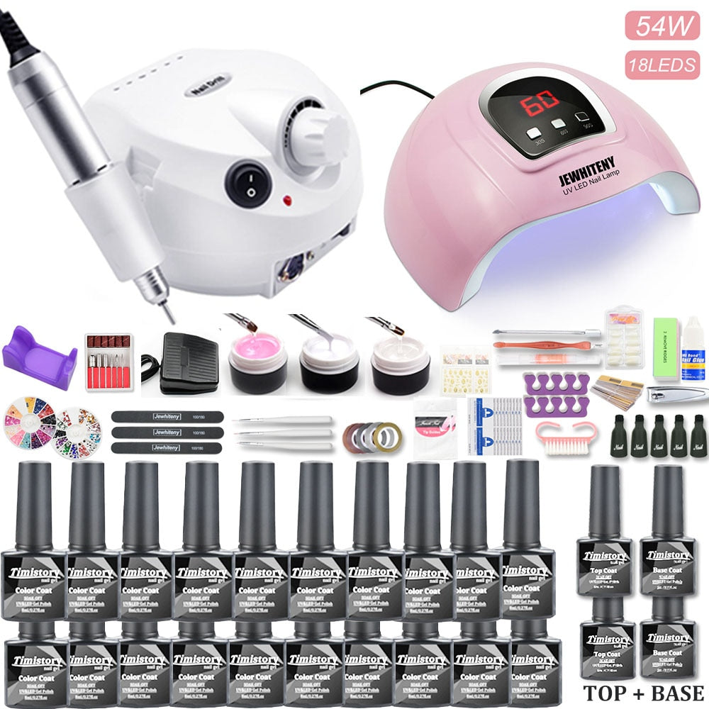 Gel Nail Polish Set 20000-35000RPM Nail Drill Machine Kit With UV LED Lamp Manicure Tools Kit Nail Art Set UV Builder Nail Gel Electric Manicure Drill & Accessory DailyAlertDeals 35000RPM 54W SET China 