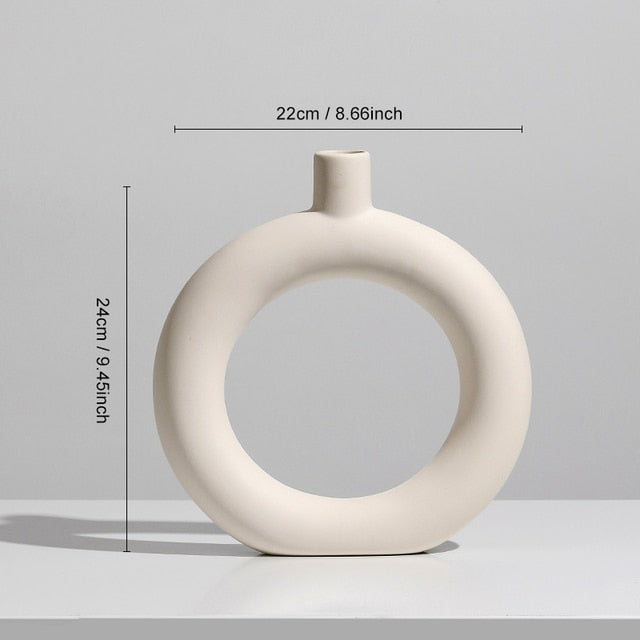Nordic Vase Circular Hollow Ceramic Donuts Flower Pot Home Living Room Decoration Accessories Interior Office Desktop Decor Gift Vases DailyAlertDeals TU-ZUI  
