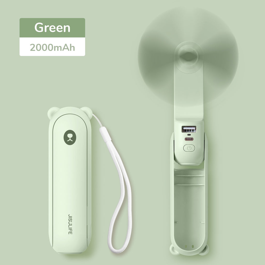 Portable Fan 3 IN 1 Mini Hand held Cooling Fan USB 4800mAh Recharge Small Pocket Fan with Power Bank Flashlight Feature fan portable Wireless Electric fan DailyAlertDeals 2000mAh green F8 China 