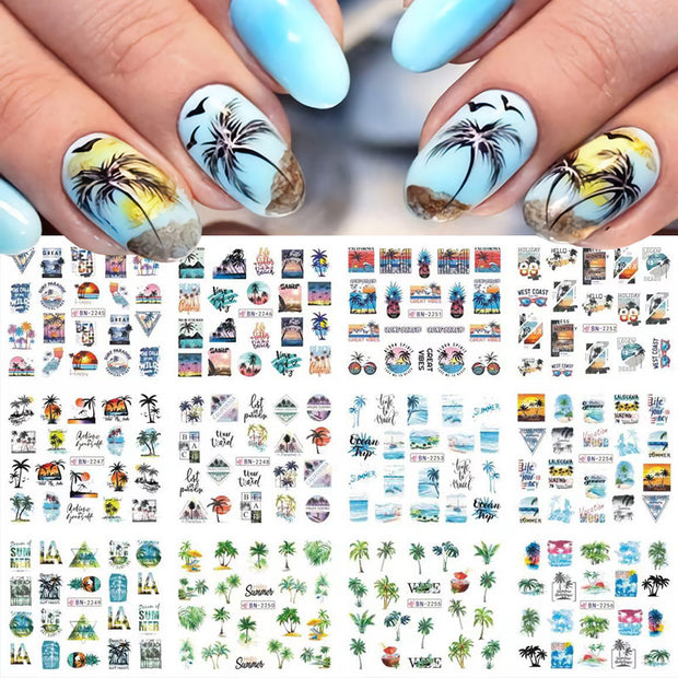12 Designs Nail Stickers Set Mixed Floral Geometric Nail Art Water Transfer Decals Sliders Flower Leaves Manicures Decoration 0 DailyAlertDeals BN2245-2256  
