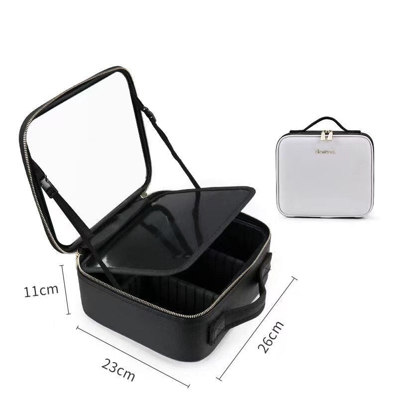 Women LED Light Cosmetic Bag 4K Full Screen Mirror Cosmetic Case Luxury PU Large Capacity Portable Travel Makeup Bags for Women Women LED Light Cosmetic Bag DailyAlertDeals NO LED White China 