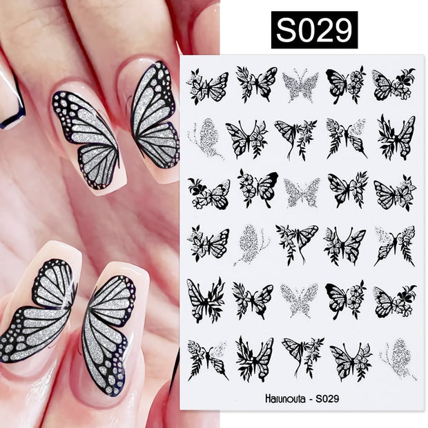 Harunouta Blooming Ink Marble 3D Nail Sticker Decals Leaves Heart Transfer Nail Sliders Abstract Geometric Line Nail Water Decal nail decal stickers DailyAlertDeals S029  