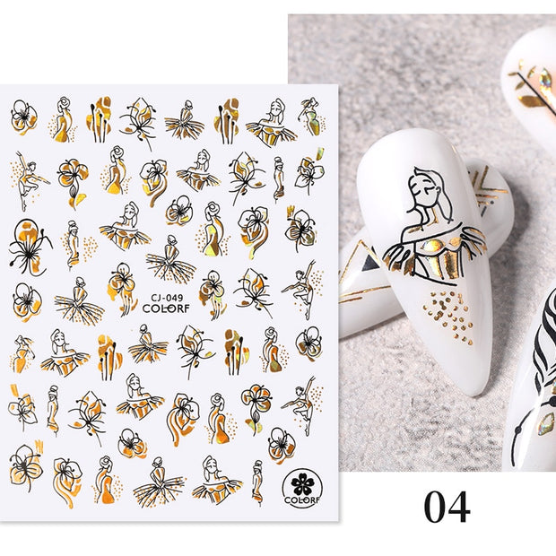 Harunouta 2022 NEW Gold Bronzing Slider Nail Art 3D Decals Decoration Flower Leaves Nail Art Sticker DIY Manicure Transfer Decal Nail Stickers DailyAlertDeals CJ-04  