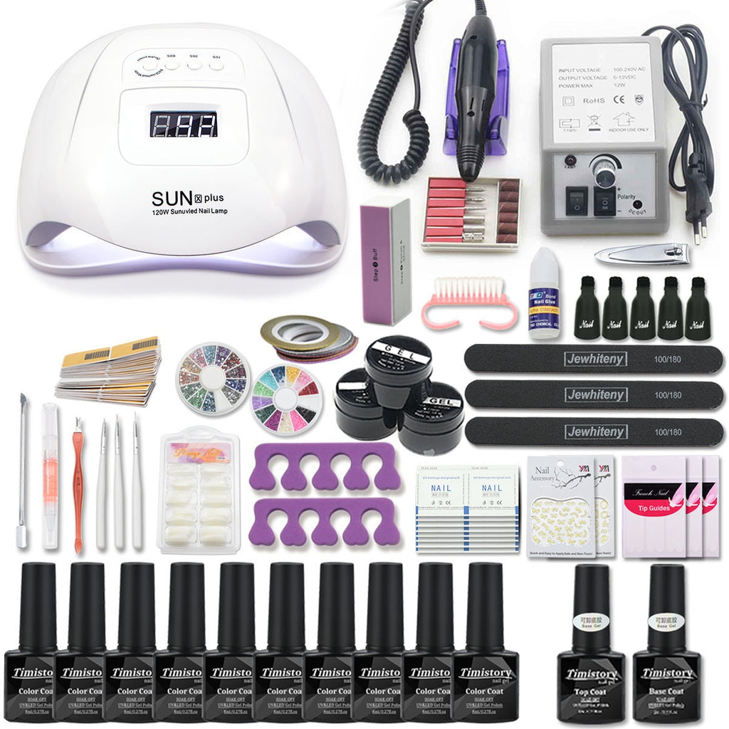 Manicure Set with Led Nail Lamp 120W Nail Set 30/20/10 Color UV Polish Gel Nail Kit Tools Set with Nail Drill Machine Nail files Electric Manicure Drill & Accessory DailyAlertDeals 120W-10-2000 SET3 China 