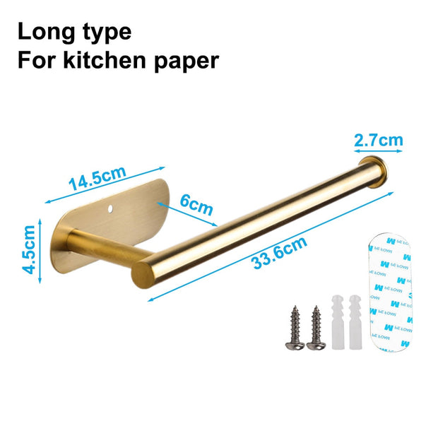 Punch-free Paper Towel Holder Stainless Steel Kitchen Under Cabinet Roll Rack Gold Black Bathroom Wall-mounted Tissue Hanger Facial Tissue Holders DailyAlertDeals Lengthened golden  
